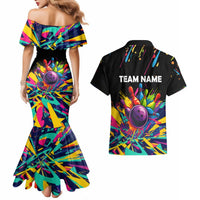 Colorful Bowling Ball and Pins Graphic Couples Matching Mermaid Dress and Hawaiian Shirt Custom with Paint Splash - Wonder Print Shop