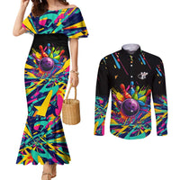 Colorful Bowling Ball and Pins Graphic Couples Matching Mermaid Dress and Long Sleeve Button Shirt Custom with Paint Splash - Wonder Print Shop
