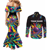 Colorful Bowling Ball and Pins Graphic Couples Matching Mermaid Dress and Long Sleeve Button Shirt Custom with Paint Splash - Wonder Print Shop