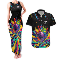 Colorful Bowling Ball and Pins Graphic Couples Matching Tank Maxi Dress and Hawaiian Shirt Custom with Paint Splash - Wonder Print Shop