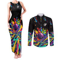 Colorful Bowling Ball and Pins Graphic Couples Matching Tank Maxi Dress and Long Sleeve Button Shirt Custom with Paint Splash - Wonder Print Shop
