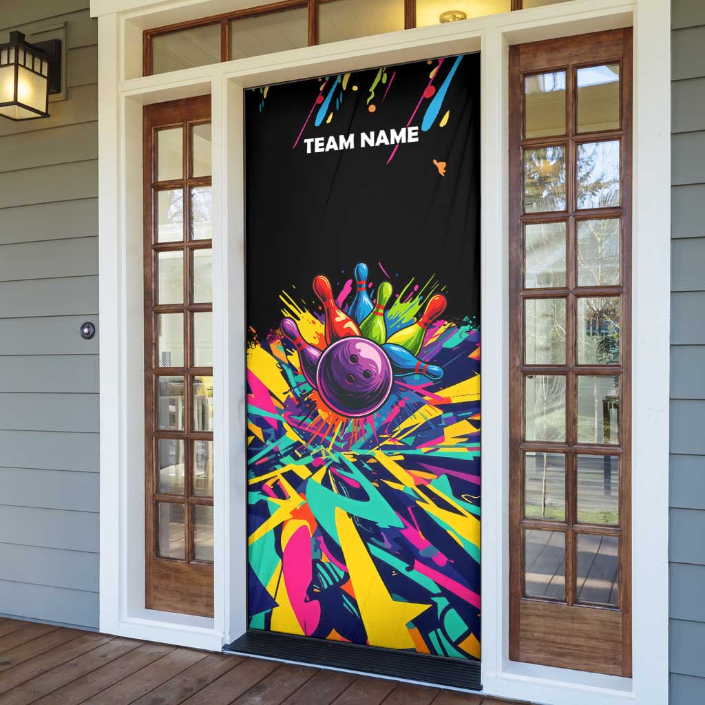 Colorful Bowling Ball and Pins Graphic Door Cover Custom with Paint Splash - Wonder Print Shop