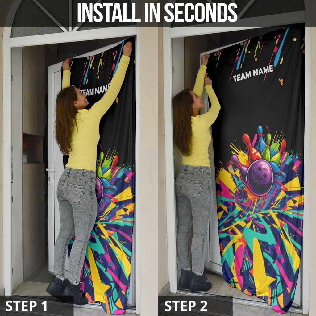 Colorful Bowling Ball and Pins Graphic Door Cover Custom with Paint Splash - Wonder Print Shop