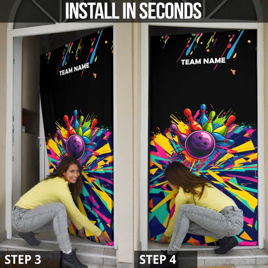 Colorful Bowling Ball and Pins Graphic Door Cover Custom with Paint Splash - Wonder Print Shop