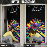 Colorful Bowling Ball and Pins Graphic Door Cover Custom with Paint Splash - Wonder Print Shop