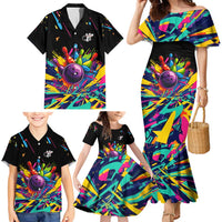 Colorful Bowling Ball and Pins Graphic Family Matching Mermaid Dress and Hawaiian Shirt Custom with Paint Splash - Wonder Print Shop
