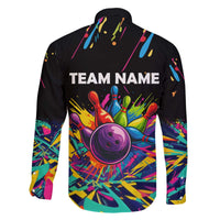 Colorful Bowling Ball and Pins Graphic Family Matching Off The Shoulder Long Sleeve Dress and Hawaiian Shirt Custom with Paint Splash - Wonder Print Shop