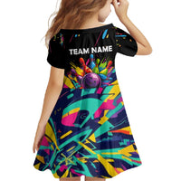 Colorful Bowling Ball and Pins Graphic Family Matching Off Shoulder Maxi Dress and Hawaiian Shirt Custom with Paint Splash - Wonder Print Shop