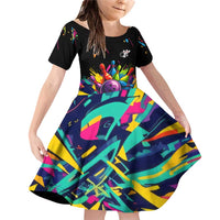 Colorful Bowling Ball and Pins Graphic Family Matching Off Shoulder Short Dress and Hawaiian Shirt Custom with Paint Splash - Wonder Print Shop