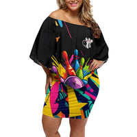 Colorful Bowling Ball and Pins Graphic Family Matching Off Shoulder Short Dress and Hawaiian Shirt Custom with Paint Splash - Wonder Print Shop