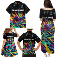 Colorful Bowling Ball and Pins Graphic Family Matching Puletasi and Hawaiian Shirt Custom with Paint Splash - Wonder Print Shop