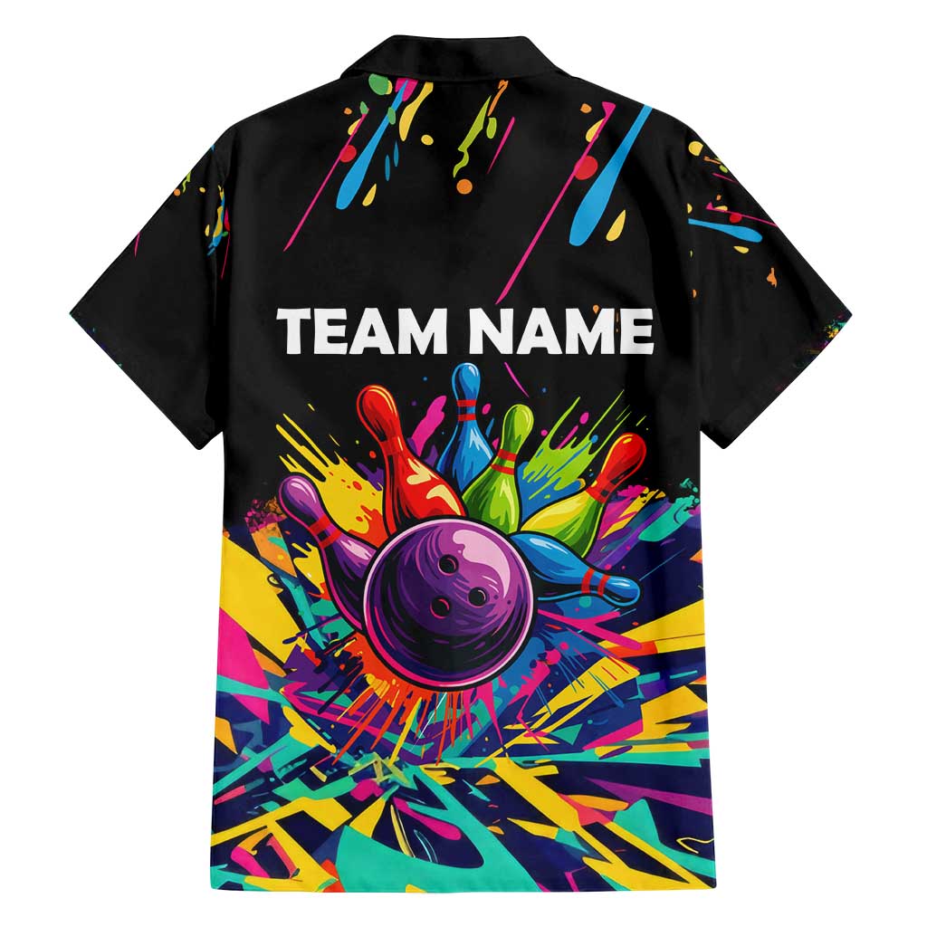 Colorful Bowling Ball and Pins Graphic Family Matching Puletasi and Hawaiian Shirt Custom with Paint Splash - Wonder Print Shop