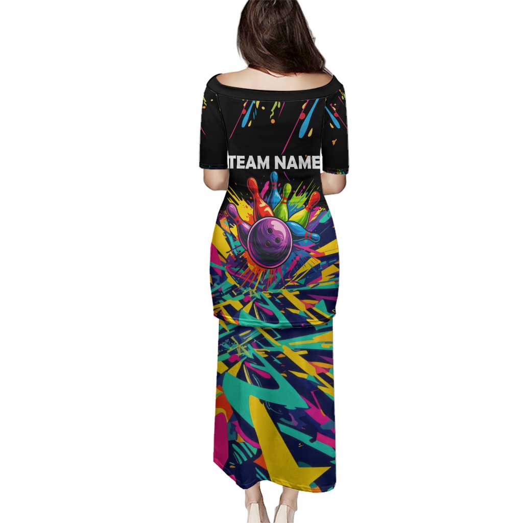 Colorful Bowling Ball and Pins Graphic Family Matching Puletasi and Hawaiian Shirt Custom with Paint Splash - Wonder Print Shop
