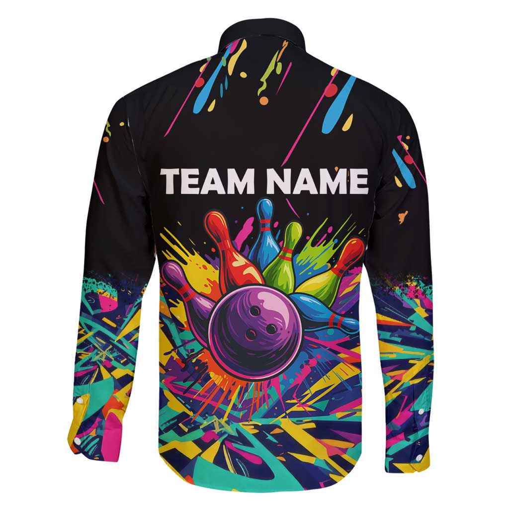 Colorful Bowling Ball and Pins Graphic Family Matching Short Sleeve Bodycon Dress and Hawaiian Shirt Custom with Paint Splash - Wonder Print Shop