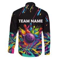 Colorful Bowling Ball and Pins Graphic Family Matching Short Sleeve Bodycon Dress and Hawaiian Shirt Custom with Paint Splash - Wonder Print Shop