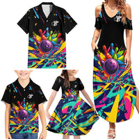 Colorful Bowling Ball and Pins Graphic Family Matching Summer Maxi Dress and Hawaiian Shirt Custom with Paint Splash - Wonder Print Shop