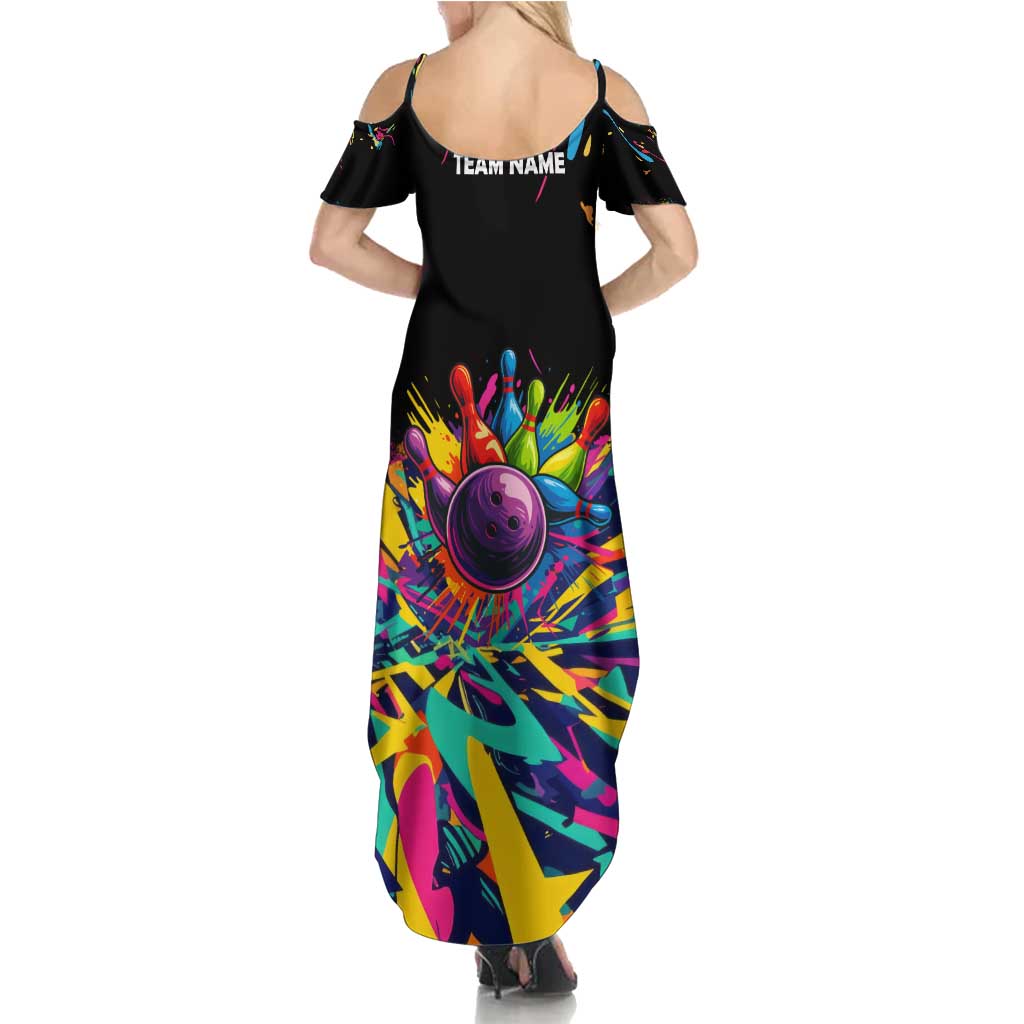 Colorful Bowling Ball and Pins Graphic Family Matching Summer Maxi Dress and Hawaiian Shirt Custom with Paint Splash - Wonder Print Shop