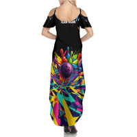 Colorful Bowling Ball and Pins Graphic Family Matching Summer Maxi Dress and Hawaiian Shirt Custom with Paint Splash - Wonder Print Shop