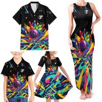 Colorful Bowling Ball and Pins Graphic Family Matching Tank Maxi Dress and Hawaiian Shirt Custom with Paint Splash - Wonder Print Shop