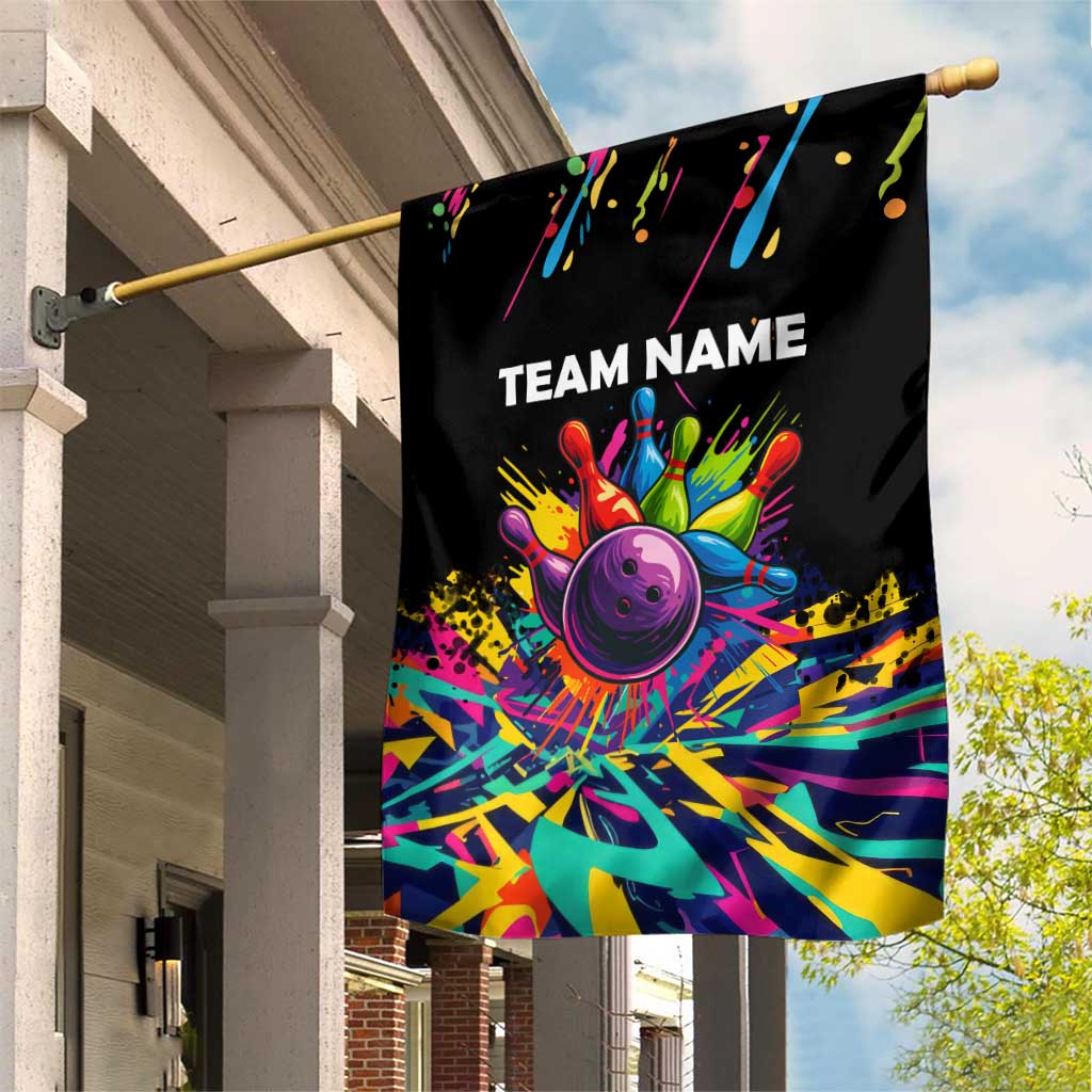 Colorful Bowling Ball and Pins Graphic Garden Flag Custom with Paint Splash - Wonder Print Shop