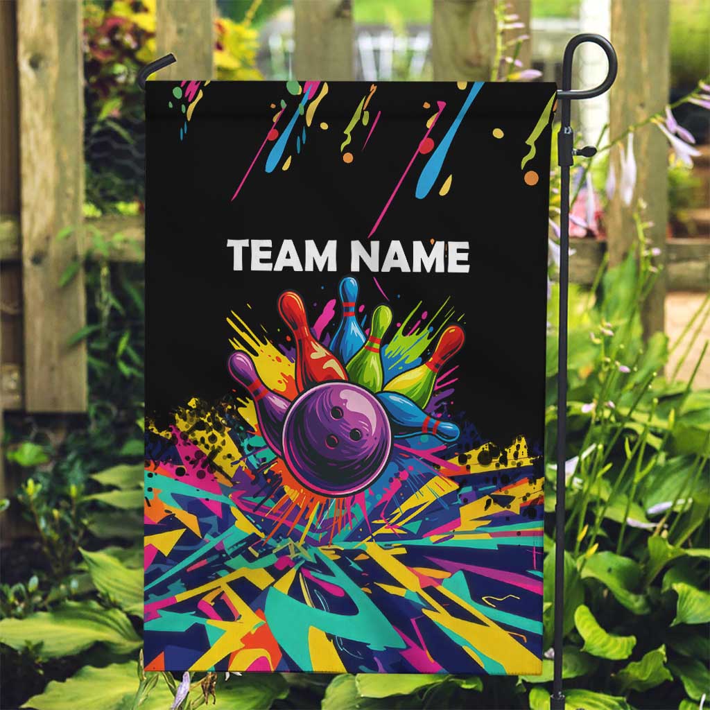 Colorful Bowling Ball and Pins Graphic Garden Flag Custom with Paint Splash - Wonder Print Shop