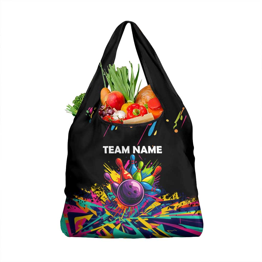 Colorful Bowling Ball and Pins Graphic Grocery Bag Custom with Paint Splash - Wonder Print Shop