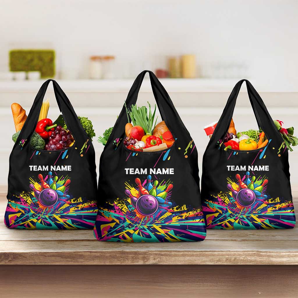 Colorful Bowling Ball and Pins Graphic Grocery Bag Custom with Paint Splash - Wonder Print Shop