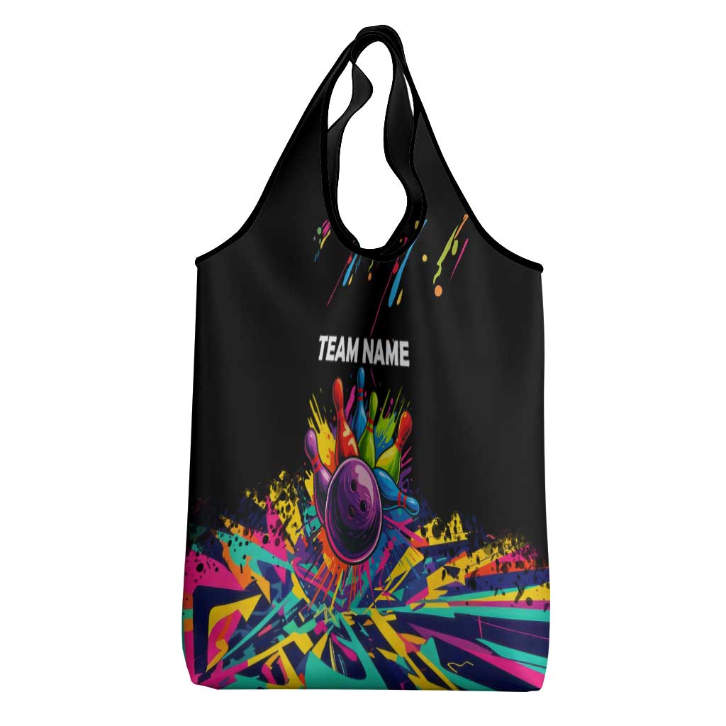 Colorful Bowling Ball and Pins Graphic Grocery Bag Custom with Paint Splash - Wonder Print Shop