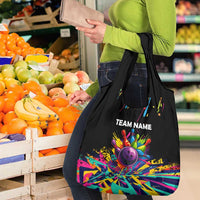 Colorful Bowling Ball and Pins Graphic Grocery Bag Custom with Paint Splash - Wonder Print Shop