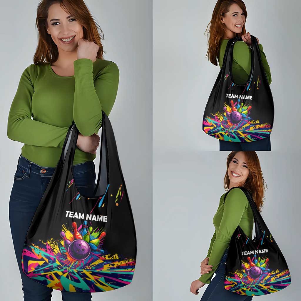 Colorful Bowling Ball and Pins Graphic Grocery Bag Custom with Paint Splash - Wonder Print Shop