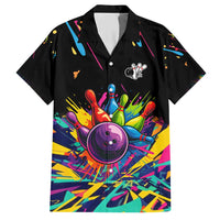 Colorful Bowling Ball and Pins Graphic Hawaiian Shirt Custom with Paint Splash - Wonder Print Shop