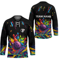 Colorful Bowling Ball and Pins Graphic Hockey Jersey Custom with Paint Splash - Wonder Print Shop