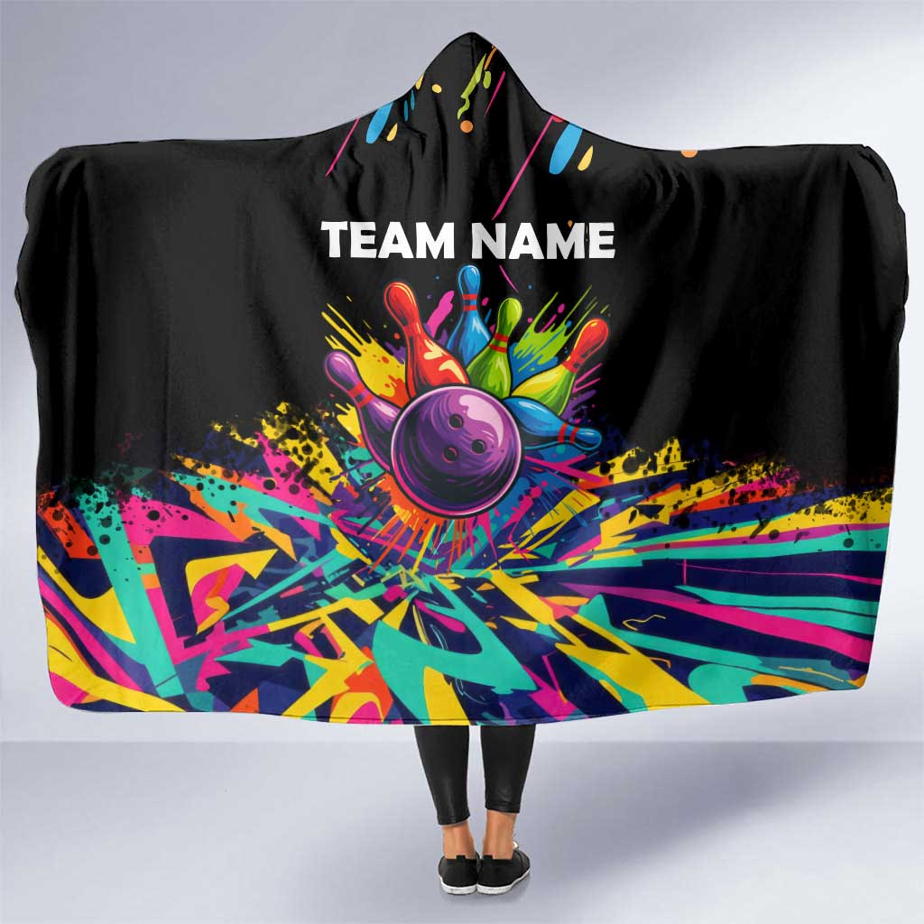 Colorful Bowling Ball and Pins Graphic Hooded Blanket Custom with Paint Splash - Wonder Print Shop