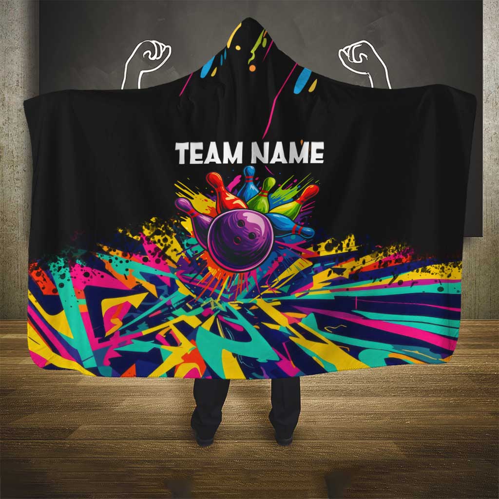 Colorful Bowling Ball and Pins Graphic Hooded Blanket Custom with Paint Splash - Wonder Print Shop