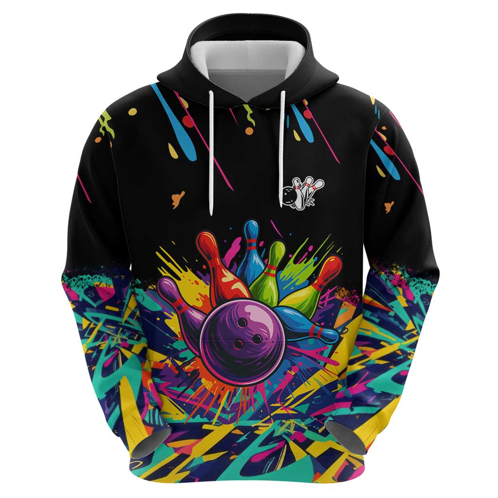 Colorful Bowling Ball and Pins Graphic Hoodie Custom with Paint Splash - Wonder Print Shop