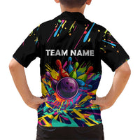 Colorful Bowling Ball and Pins Graphic Kid Hawaiian Shirt Custom with Paint Splash - Wonder Print Shop