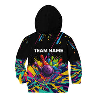 Colorful Bowling Ball and Pins Graphic Kid Hoodie Custom with Paint Splash - Wonder Print Shop