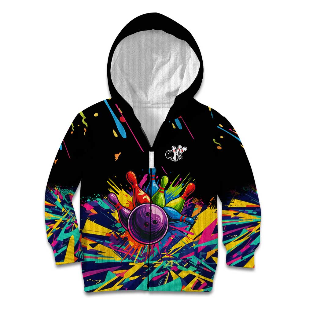 Colorful Bowling Ball and Pins Graphic Kid Hoodie Custom with Paint Splash - Wonder Print Shop