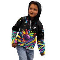 Colorful Bowling Ball and Pins Graphic Kid Hoodie Custom with Paint Splash - Wonder Print Shop
