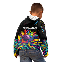 Colorful Bowling Ball and Pins Graphic Kid Hoodie Custom with Paint Splash - Wonder Print Shop