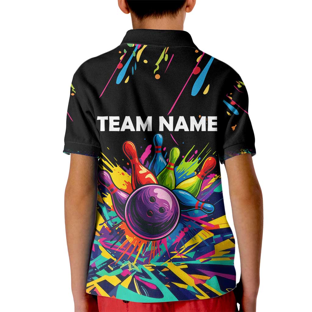 Colorful Bowling Ball and Pins Graphic Kid Polo Shirt Custom with Paint Splash - Wonder Print Shop