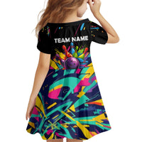 Colorful Bowling Ball and Pins Graphic Kid Short Sleeve Dress Custom with Paint Splash - Wonder Print Shop