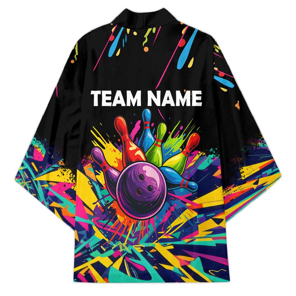 Colorful Bowling Ball and Pins Graphic Kimono Custom with Paint Splash - Wonder Print Shop