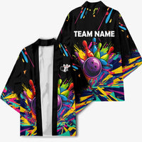 Colorful Bowling Ball and Pins Graphic Kimono Custom with Paint Splash - Wonder Print Shop