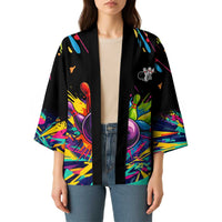 Colorful Bowling Ball and Pins Graphic Kimono Custom with Paint Splash - Wonder Print Shop