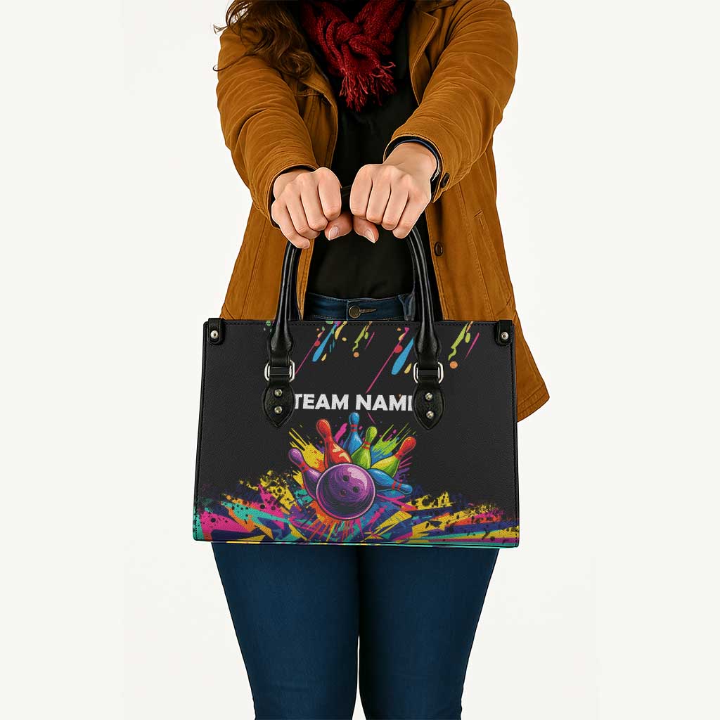 Colorful Bowling Ball and Pins Graphic Leather Bag Custom with Paint Splash - Wonder Print Shop