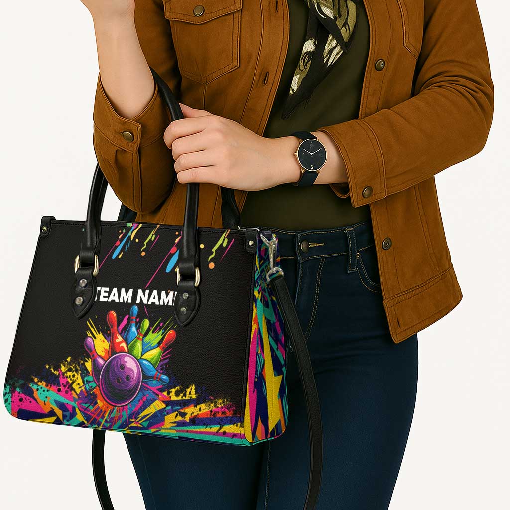 Colorful Bowling Ball and Pins Graphic Leather Bag Custom with Paint Splash - Wonder Print Shop