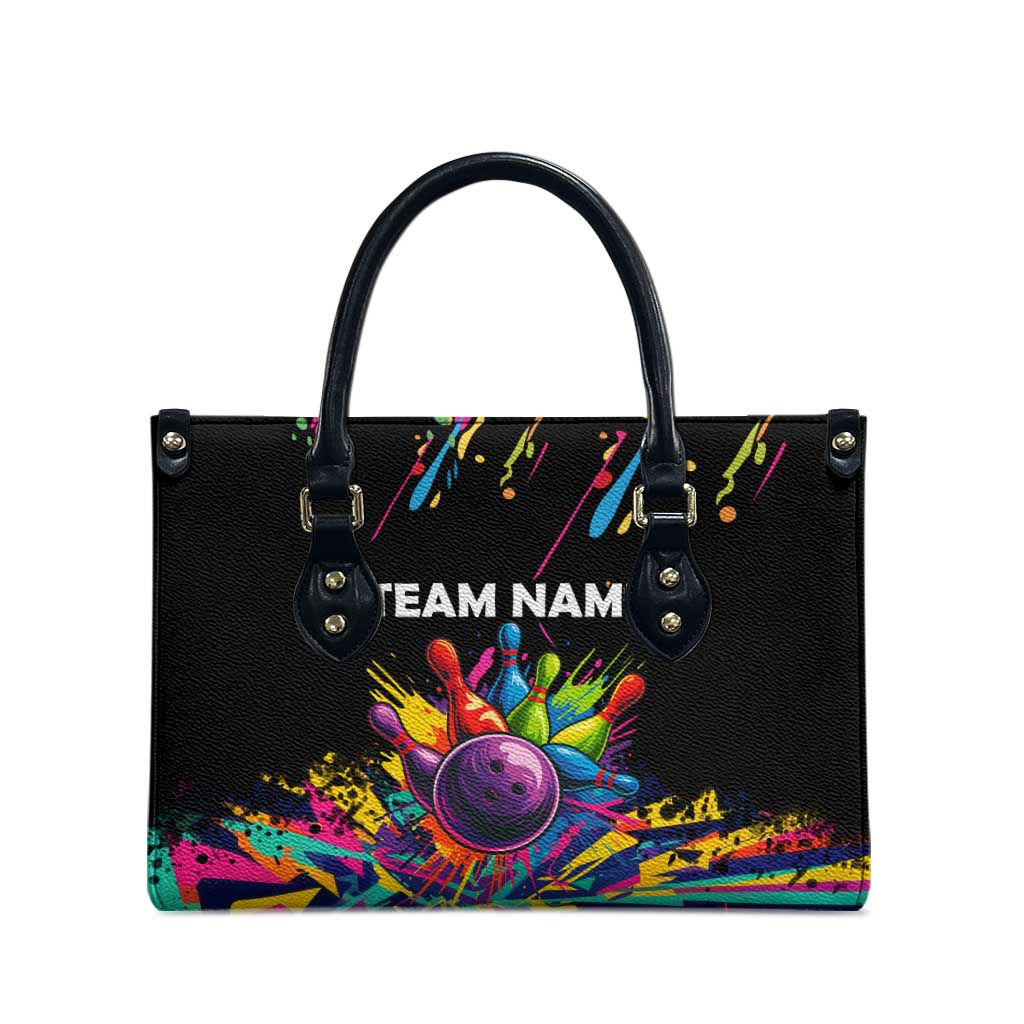 Colorful Bowling Ball and Pins Graphic Leather Bag Custom with Paint Splash - Wonder Print Shop