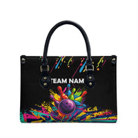 Colorful Bowling Ball and Pins Graphic Leather Bag Custom with Paint Splash - Wonder Print Shop