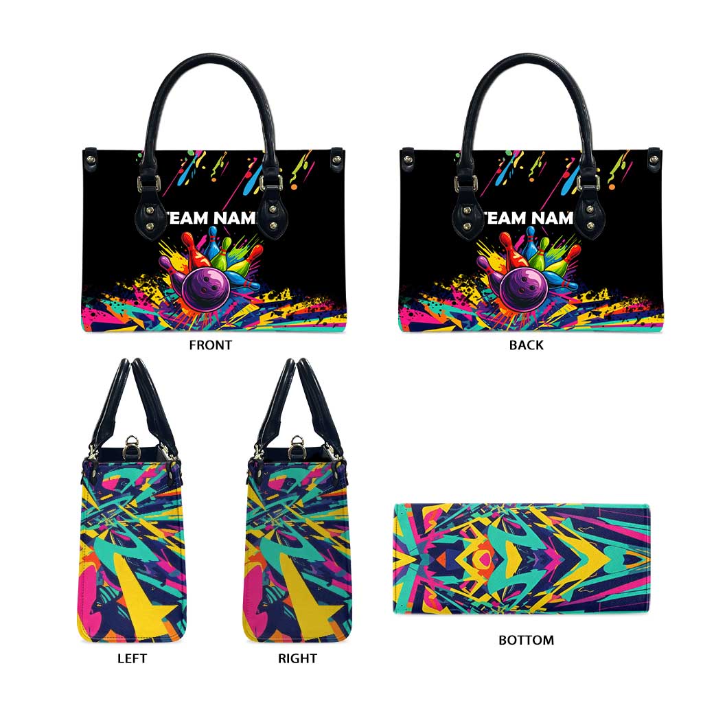 Colorful Bowling Ball and Pins Graphic Leather Bag Custom with Paint Splash - Wonder Print Shop